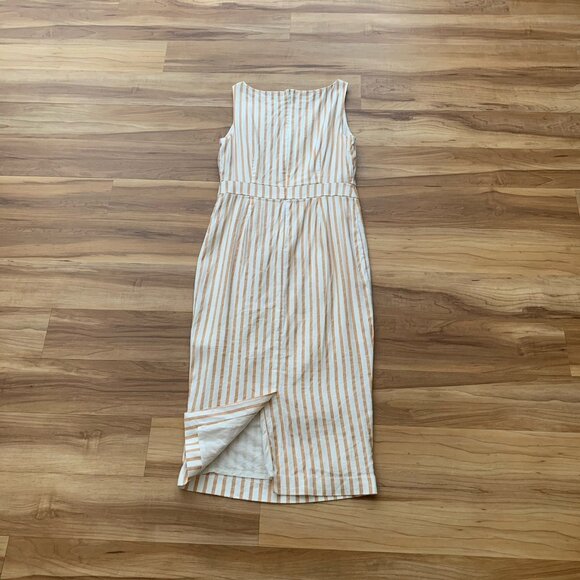 Boden Womens Maggie Sheath Linen Dress Midi Size 6 White Tan Striped Lined - Picture 9 of 13